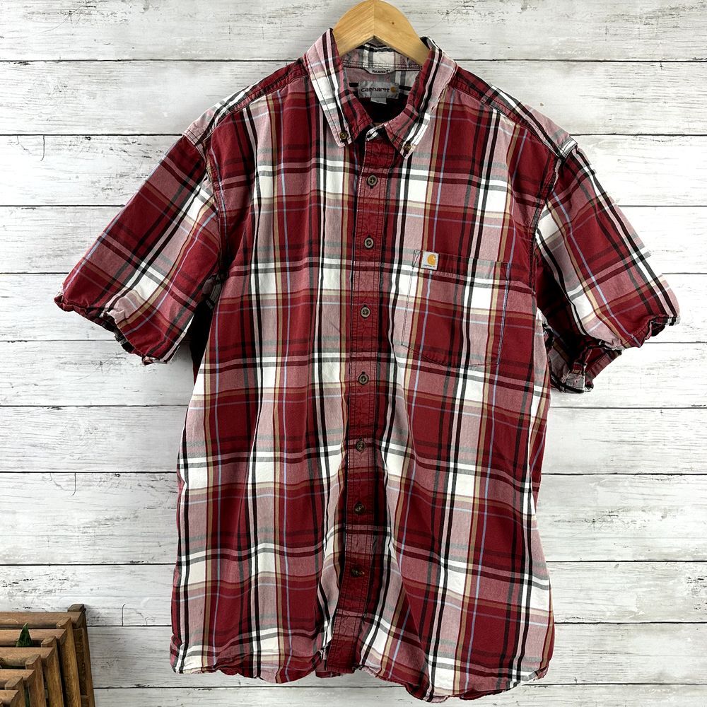 Carhartt Red White Plaid Short Sleeve Button-Down Shirt